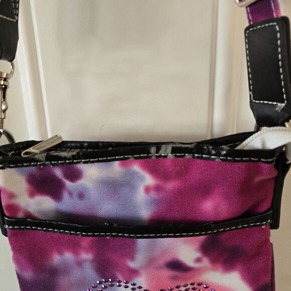 Undee Bandz Crossbody Bag Purse Pink Tie Dye Heart Peace Sign - Picture 8 of 9